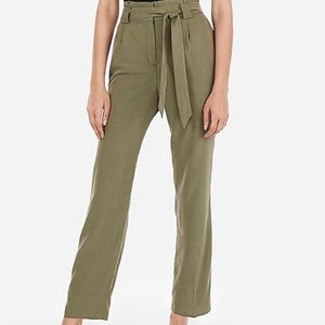 Express Green High Waisted Paperbag Ankle Pants
